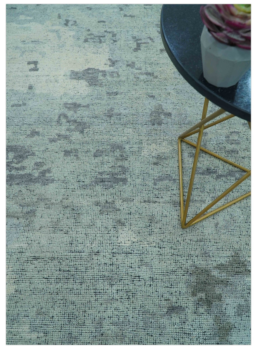 Custom Made Modern Abstract Design Blue And Gray Hand Knotted Wool Area Rug - The Rug Decor