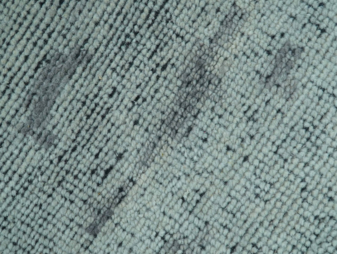 Custom Made Modern Abstract Design Blue And Gray Hand Knotted Wool Area Rug - The Rug Decor