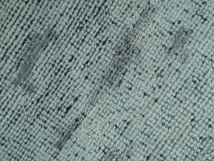 Custom Made Modern Abstract Design Blue And Gray Hand Knotted Wool Area Rug - The Rug Decor