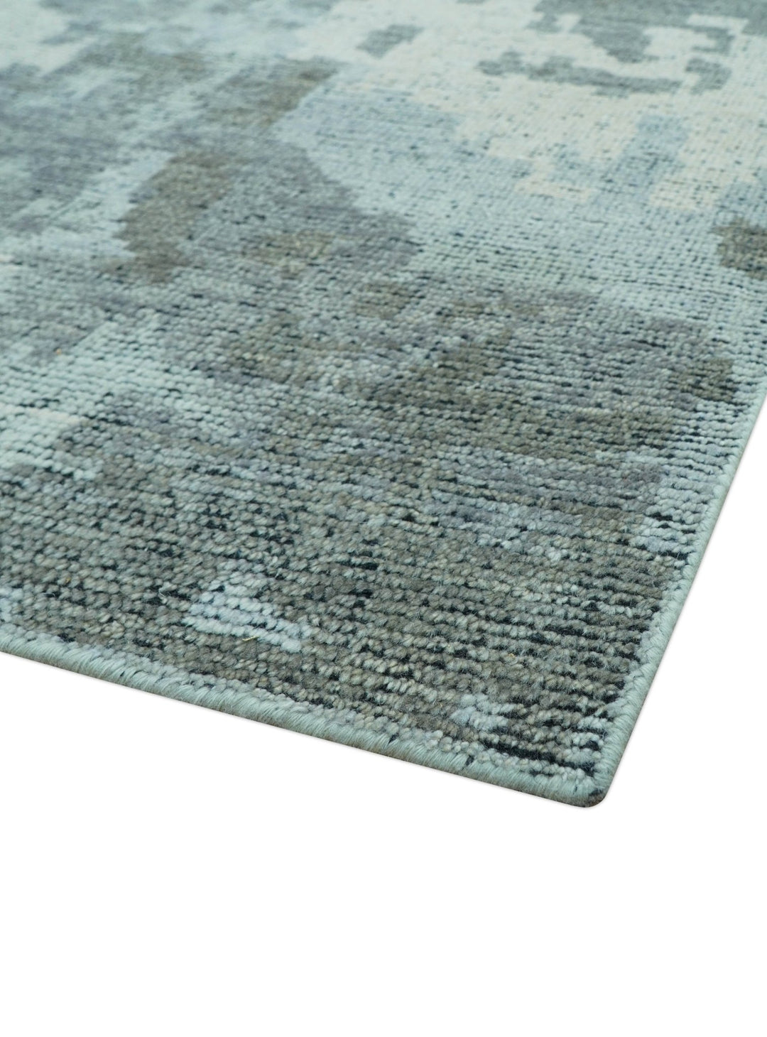 Custom Made Modern Abstract Design Blue And Gray Hand Knotted Wool Area Rug - The Rug Decor