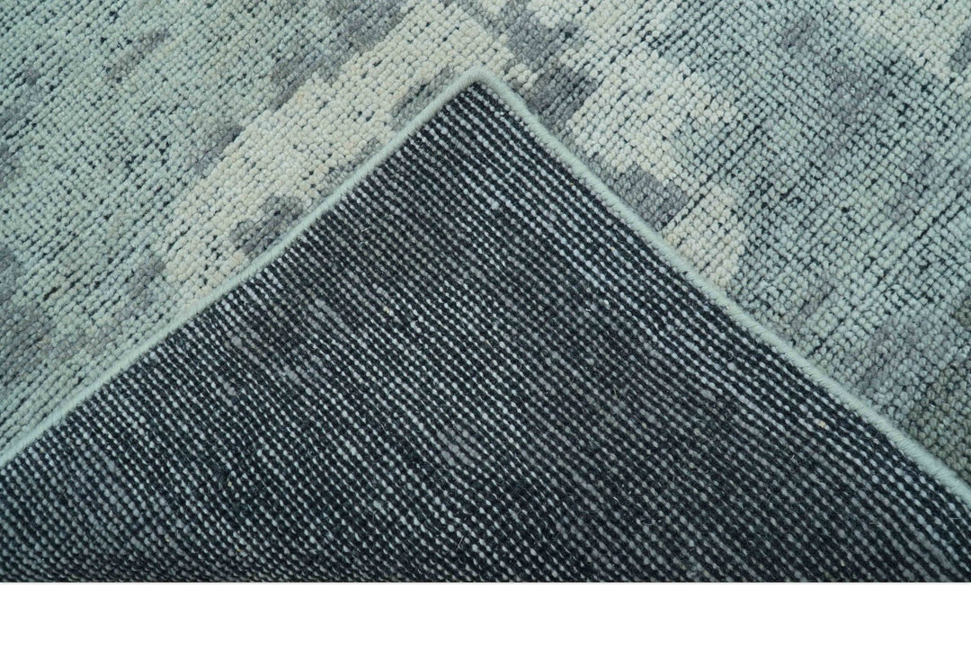Custom Made Modern Abstract Design Blue And Gray Hand Knotted Wool Area Rug - The Rug Decor