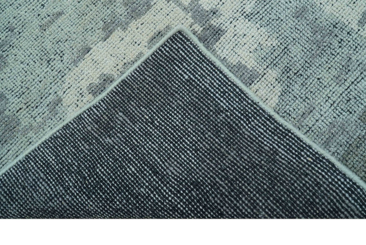 Custom Made Modern Abstract Design Blue And Gray Hand Knotted Wool Area Rug - The Rug Decor