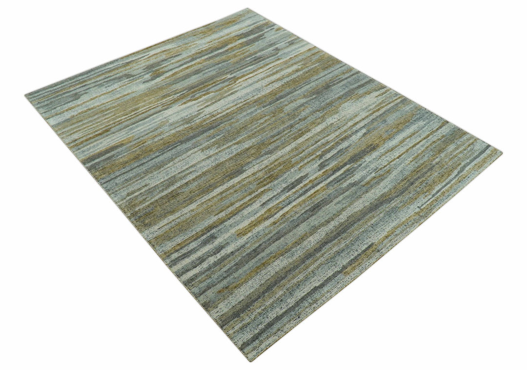 Custom Made Modern Abstract Design Brown And Gray Hand Knotted Wool Area Rug - The Rug Decor