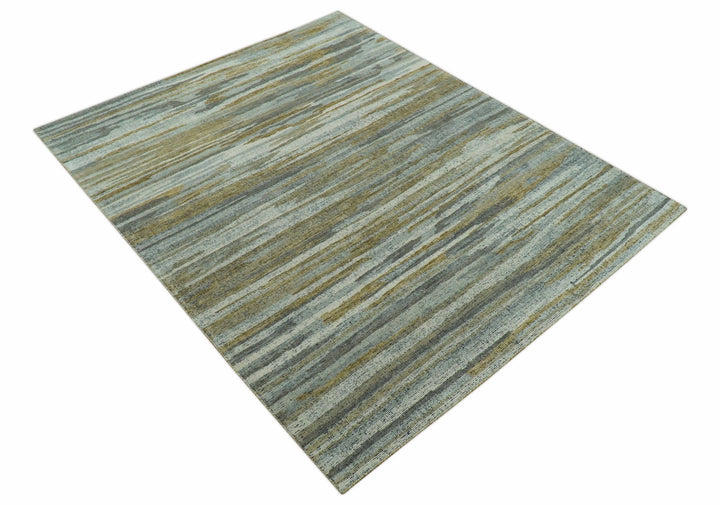 Custom Made Modern Abstract Design Brown And Gray Hand Knotted Wool Area Rug - The Rug Decor
