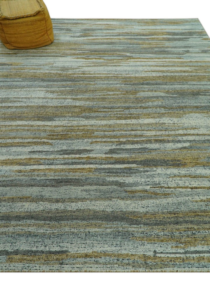 Custom Made Modern Abstract Design Brown And Gray Hand Knotted Wool Area Rug - The Rug Decor