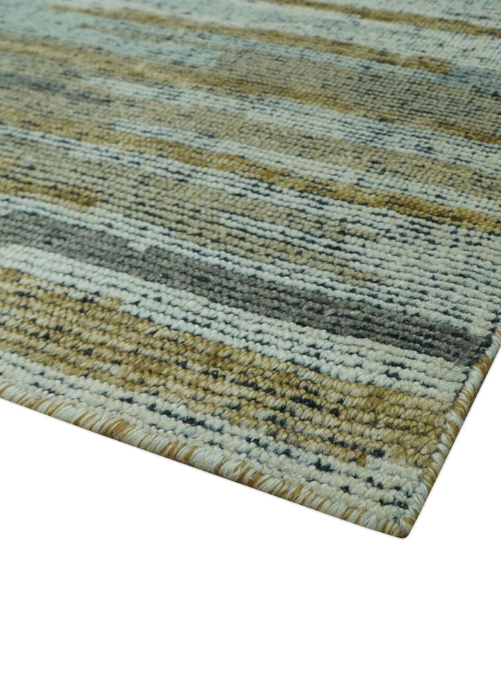 Custom Made Modern Abstract Design Brown And Gray Hand Knotted Wool Area Rug - The Rug Decor