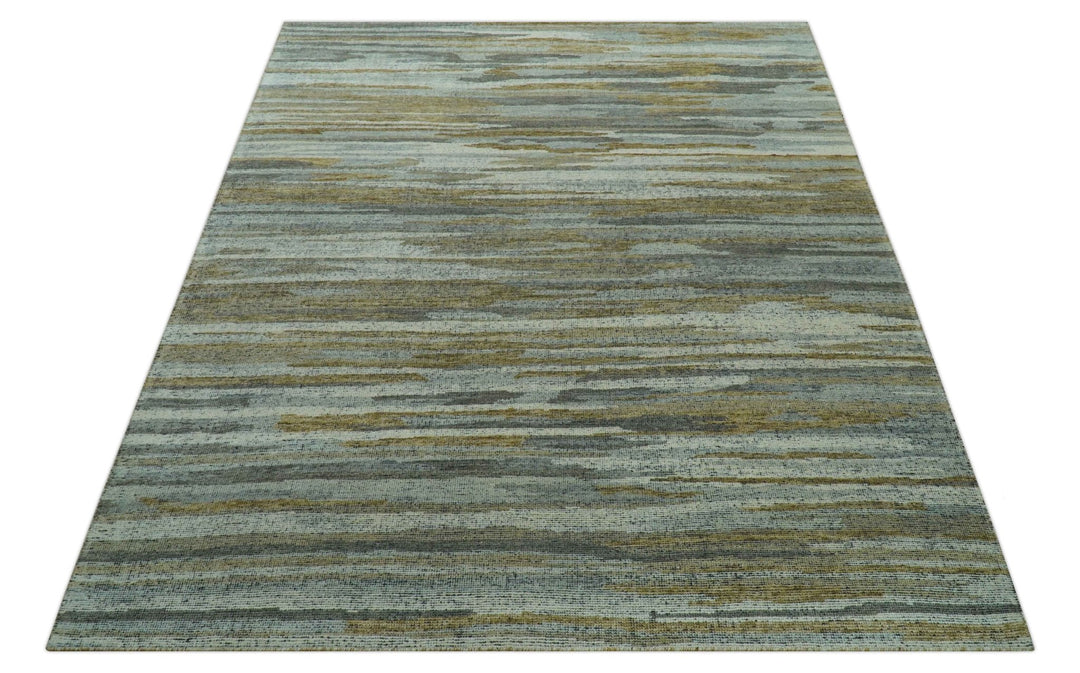 Custom Made Modern Abstract Design Brown And Gray Hand Knotted Wool Area Rug - The Rug Decor