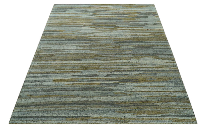 Custom Made Modern Abstract Design Brown And Gray Hand Knotted Wool Area Rug - The Rug Decor