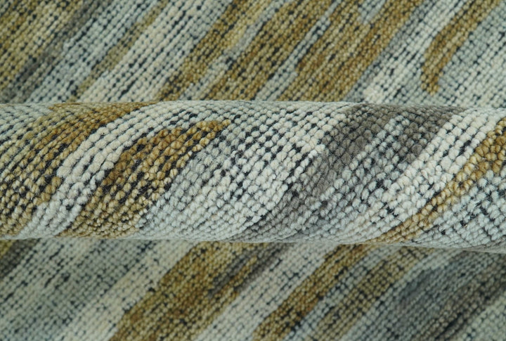 Custom Made Modern Abstract Design Brown And Gray Hand Knotted Wool Area Rug - The Rug Decor