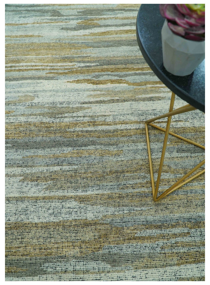 Custom Made Modern Abstract Design Brown And Gray Hand Knotted Wool Area Rug - The Rug Decor