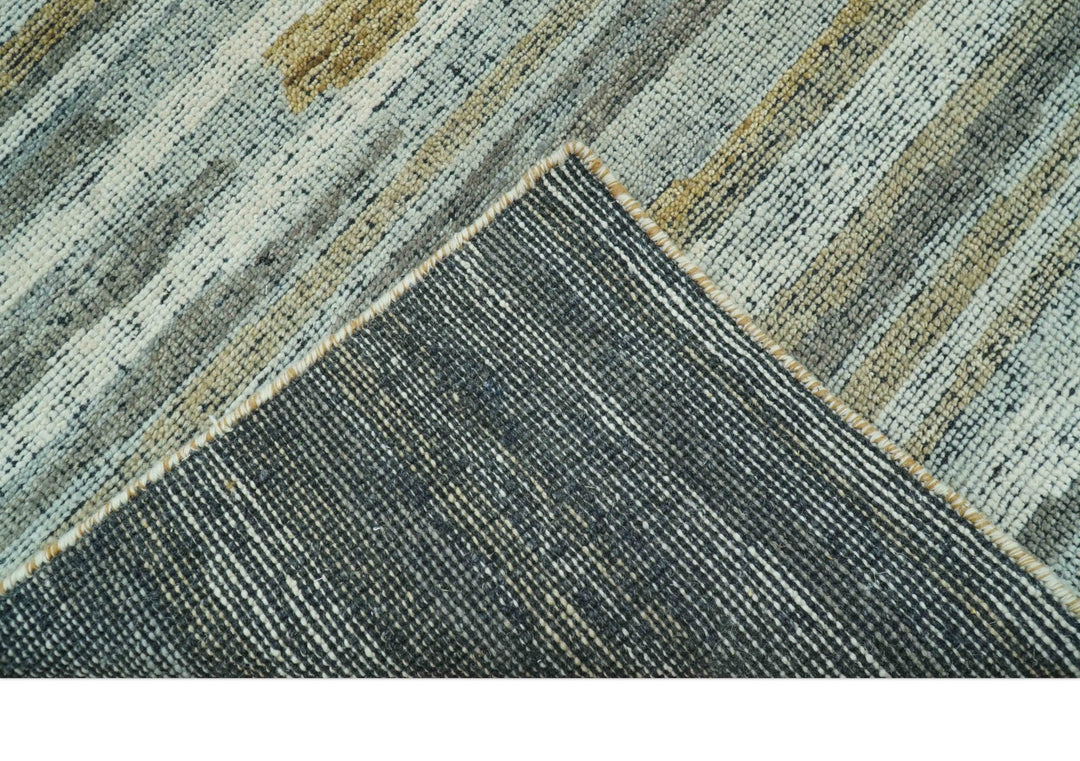 Custom Made Modern Abstract Design Brown And Gray Hand Knotted Wool Area Rug - The Rug Decor