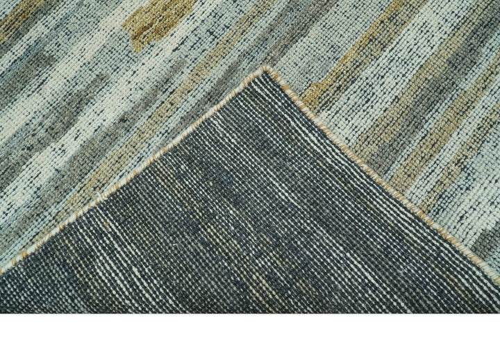 Custom Made Modern Abstract Design Brown And Gray Hand Knotted Wool Area Rug - The Rug Decor