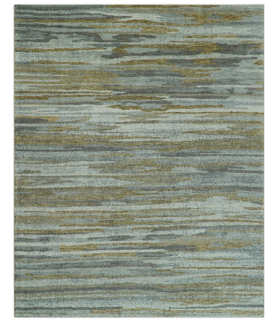 Custom Made Modern Abstract Design Brown And Gray Hand Knotted Wool Area Rug - The Rug Decor