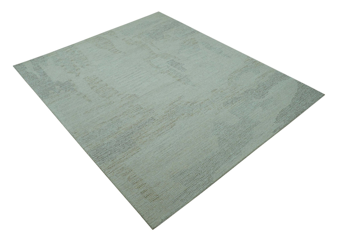 Custom Made Modern Abstract Design Ivory, Blue and Brown Hand Tufted Wool Area Rug - The Rug Decor