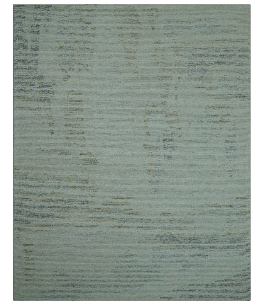 Custom Made Modern Abstract Design Ivory, Blue and Brown Hand Tufted Wool Area Rug - The Rug Decor