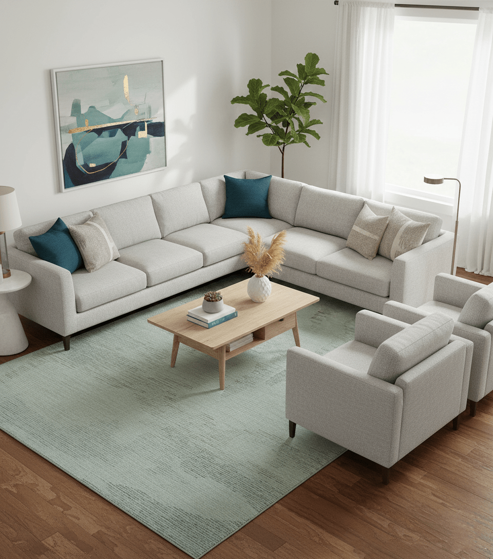 Custom Made Modern Abstract Design Ivory, Blue and Brown Hand Tufted Wool Area Rug - The Rug Decor