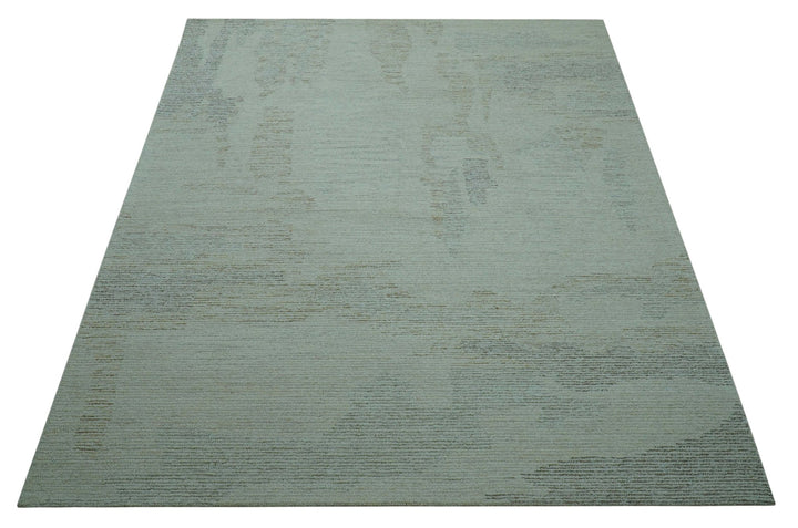 Custom Made Modern Abstract Design Ivory, Blue and Brown Hand Tufted Wool Area Rug - The Rug Decor