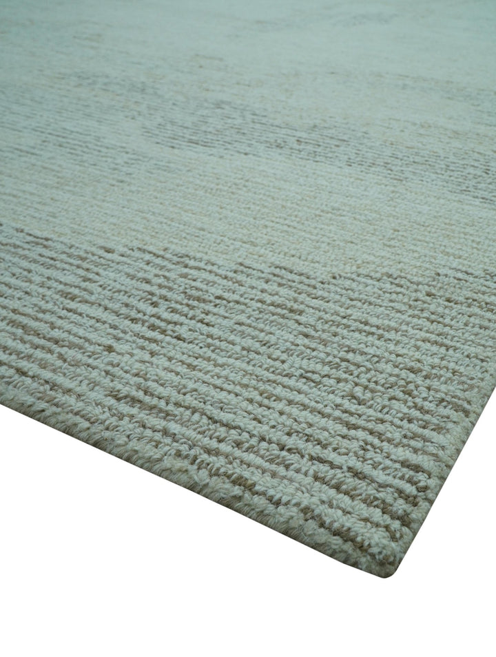 Custom Made Modern Abstract Design Ivory, Blue and Brown Hand Tufted Wool Area Rug - The Rug Decor