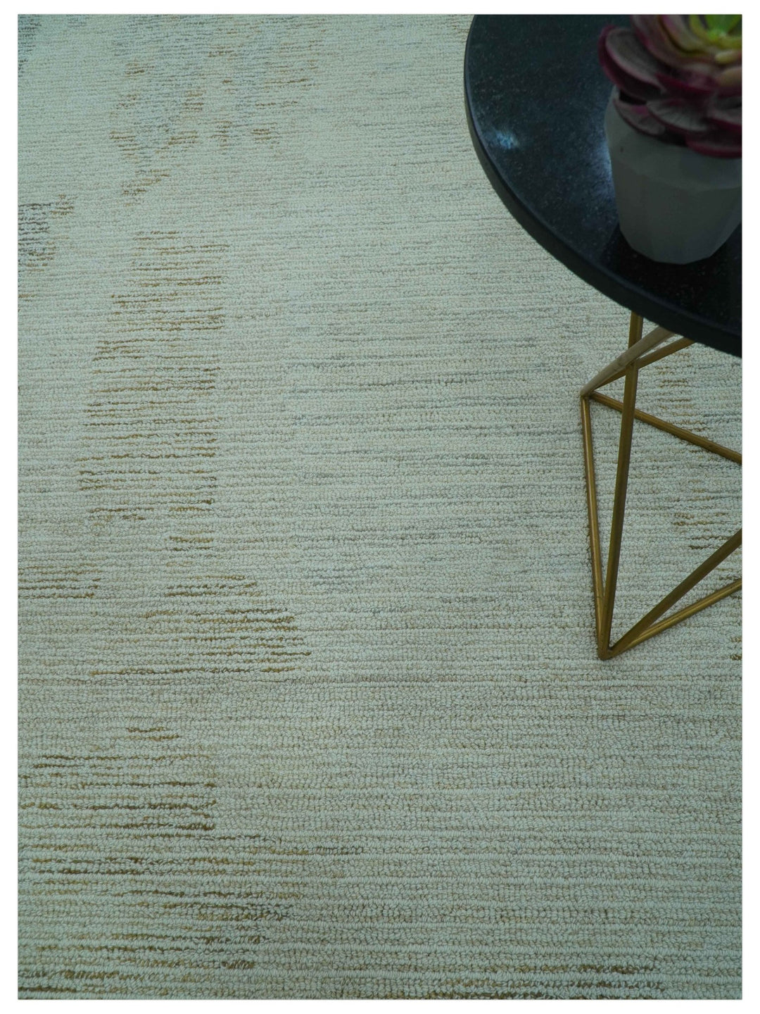 Custom Made Modern Abstract Design Ivory, Blue and Brown Hand Tufted Wool Area Rug - The Rug Decor