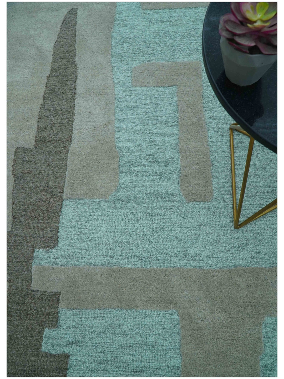 Custom Made Modern Abstract Gray And Blue Hand Tufted Wool Area Rug - The Rug Decor