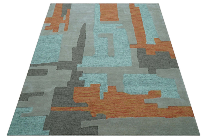 Custom Made Modern Abstract Gray And Blue Hand Tufted Wool Area Rug - The Rug Decor