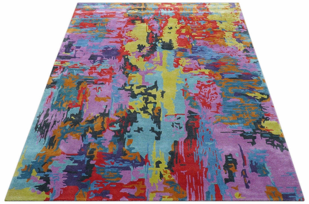 Custom Made Modern Abstract Multi - color Hand Tufted Wool - Art Silk Rug - The Rug Decor
