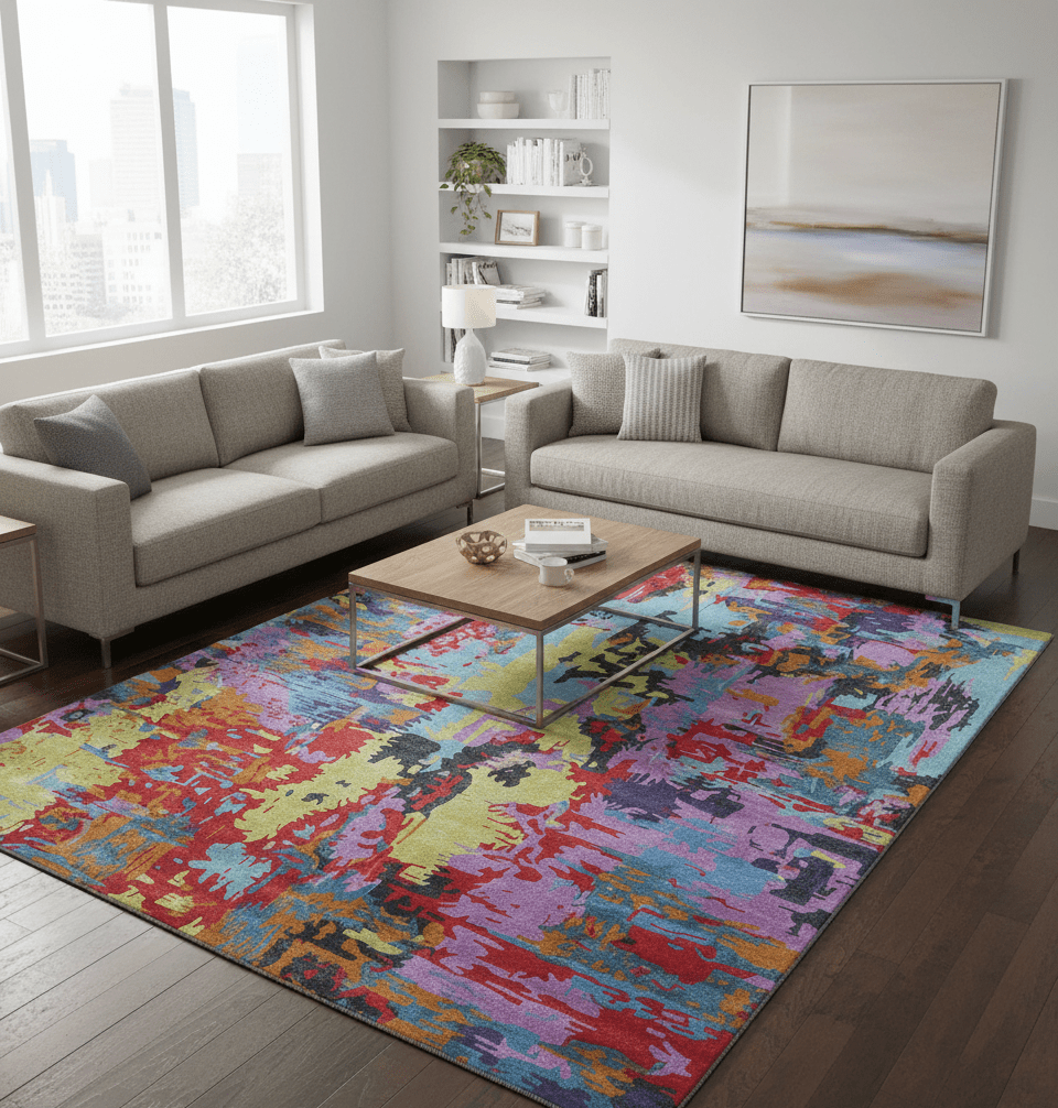 Custom Made Modern Abstract Multi - color Hand Tufted Wool - Art Silk Rug - The Rug Decor