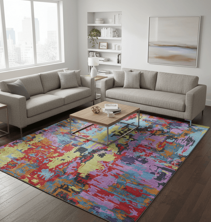 Custom Made Modern Abstract Multi - color Hand Tufted Wool - Art Silk Rug - The Rug Decor