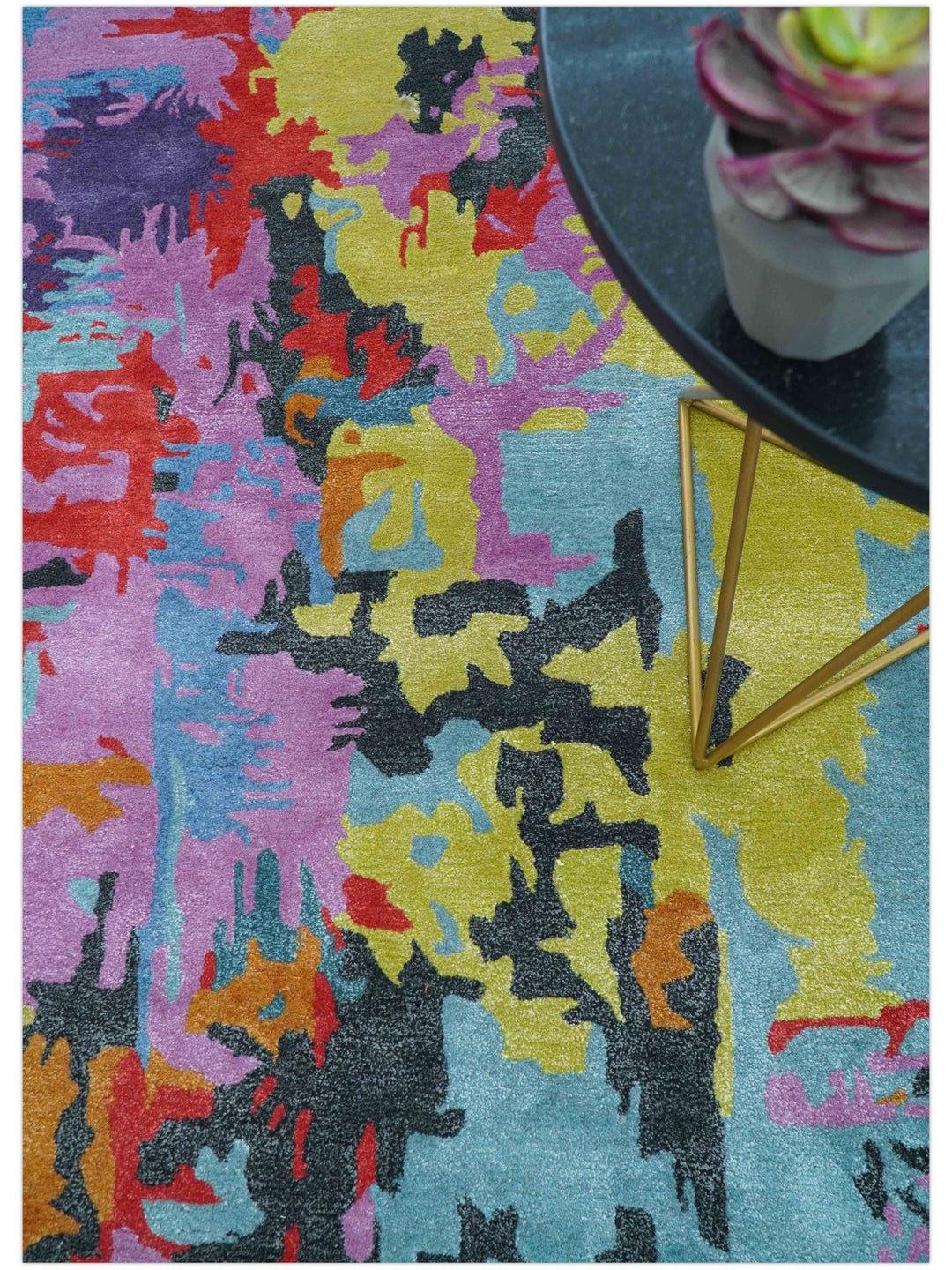 Custom Made Modern Abstract Multi - color Hand Tufted Wool - Art Silk Rug - The Rug Decor