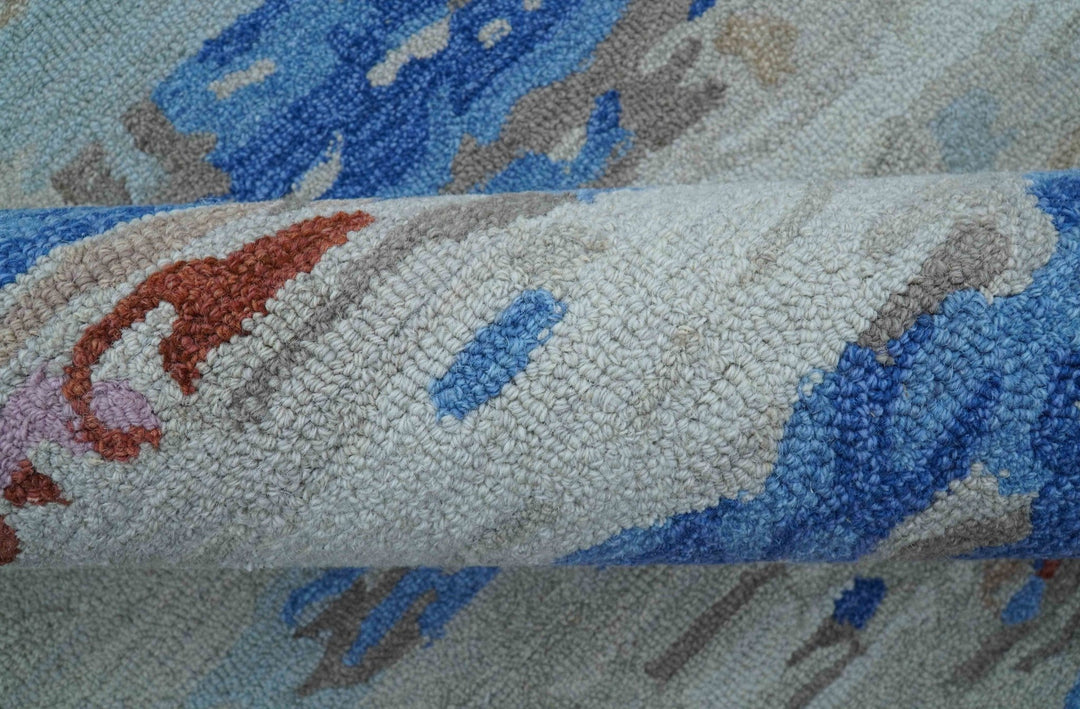 Custom Made Modern Abstract Silver And Blue Hand Tufted Wool Rug - The Rug Decor