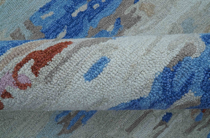Custom Made Modern Abstract Silver And Blue Hand Tufted Wool Rug - The Rug Decor