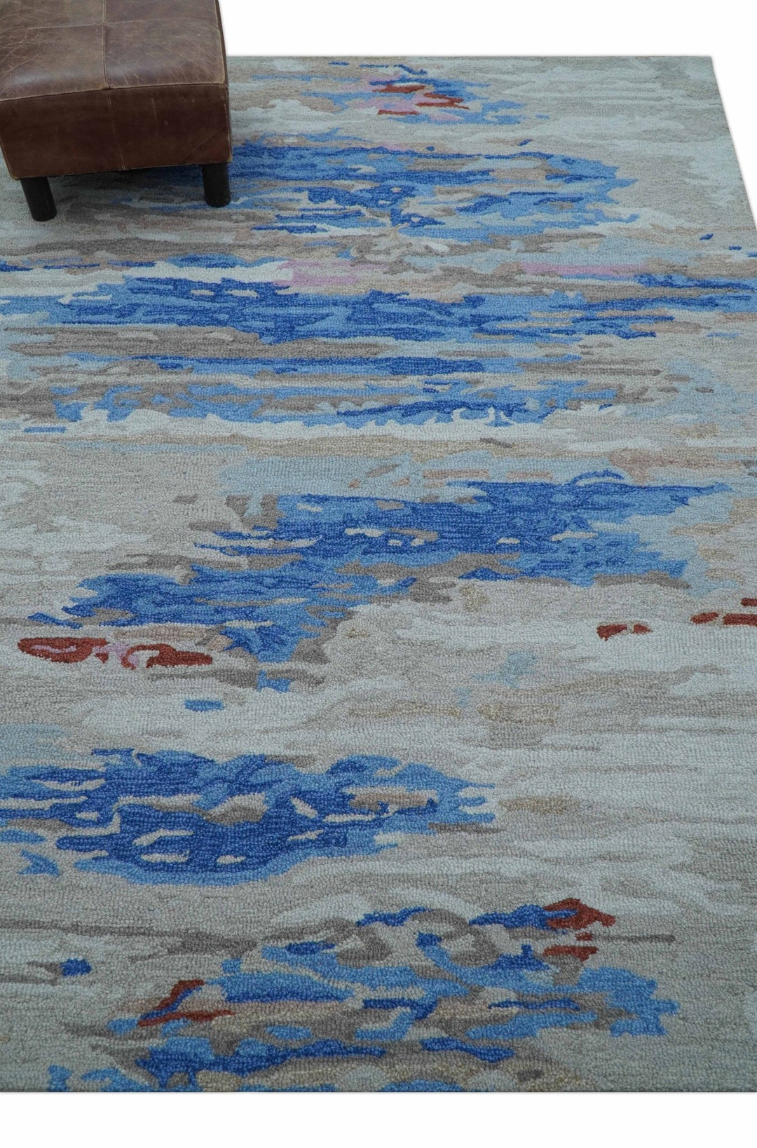 Custom Made Modern Abstract Silver And Blue Hand Tufted Wool Rug - The Rug Decor