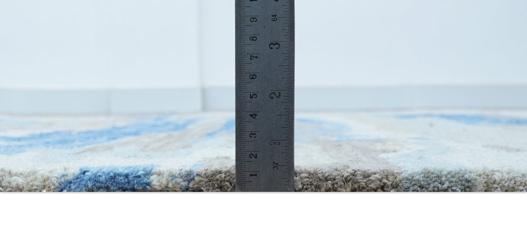 Custom Made Modern Abstract Silver And Blue Hand Tufted Wool Rug - The Rug Decor