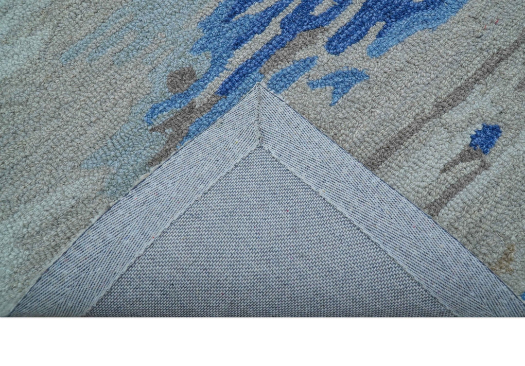 Custom Made Modern Abstract Silver And Blue Hand Tufted Wool Rug - The Rug Decor
