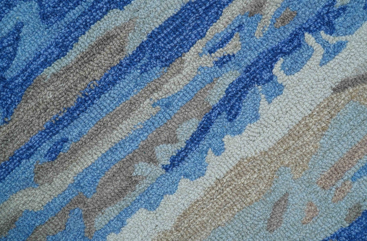 Custom Made Modern Abstract Silver And Blue Hand Tufted Wool Rug - The Rug Decor