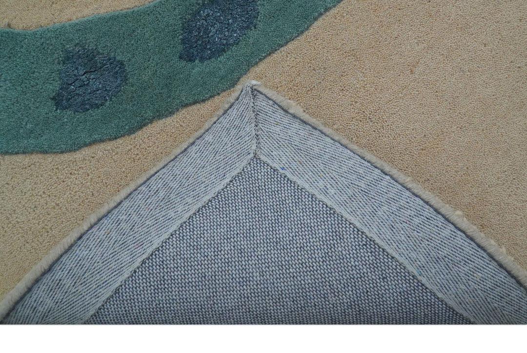 Custom Made Modern Animal Pattern Teal And Beige Hand Tufted Wool Area Rug - The Rug Decor