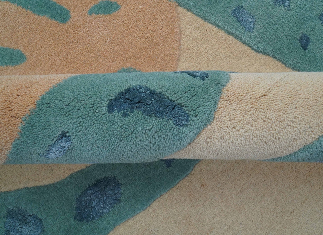 Custom Made Modern Animal Pattern Teal And Beige Hand Tufted Wool Area Rug - The Rug Decor