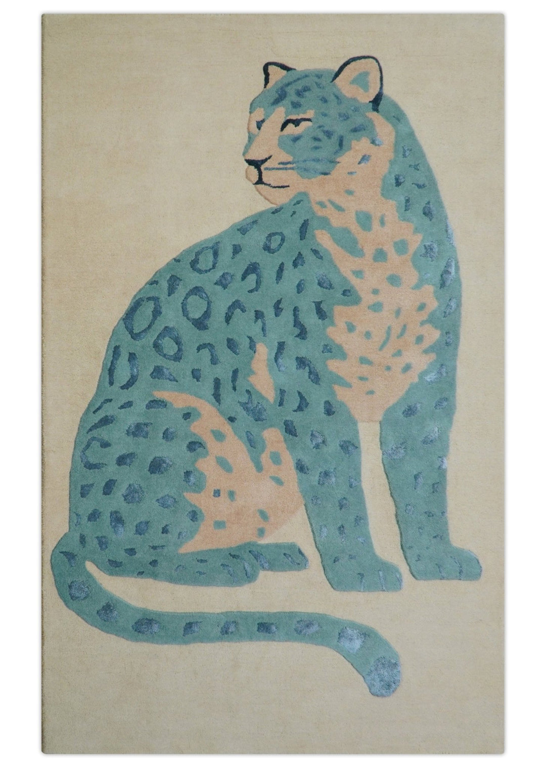 Custom Made Modern Animal Pattern Teal And Beige Hand Tufted Wool Area Rug - The Rug Decor