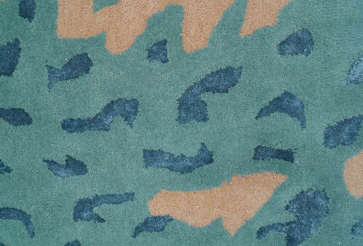 Custom Made Modern Animal Pattern Teal And Beige Hand Tufted Wool Area Rug - The Rug Decor