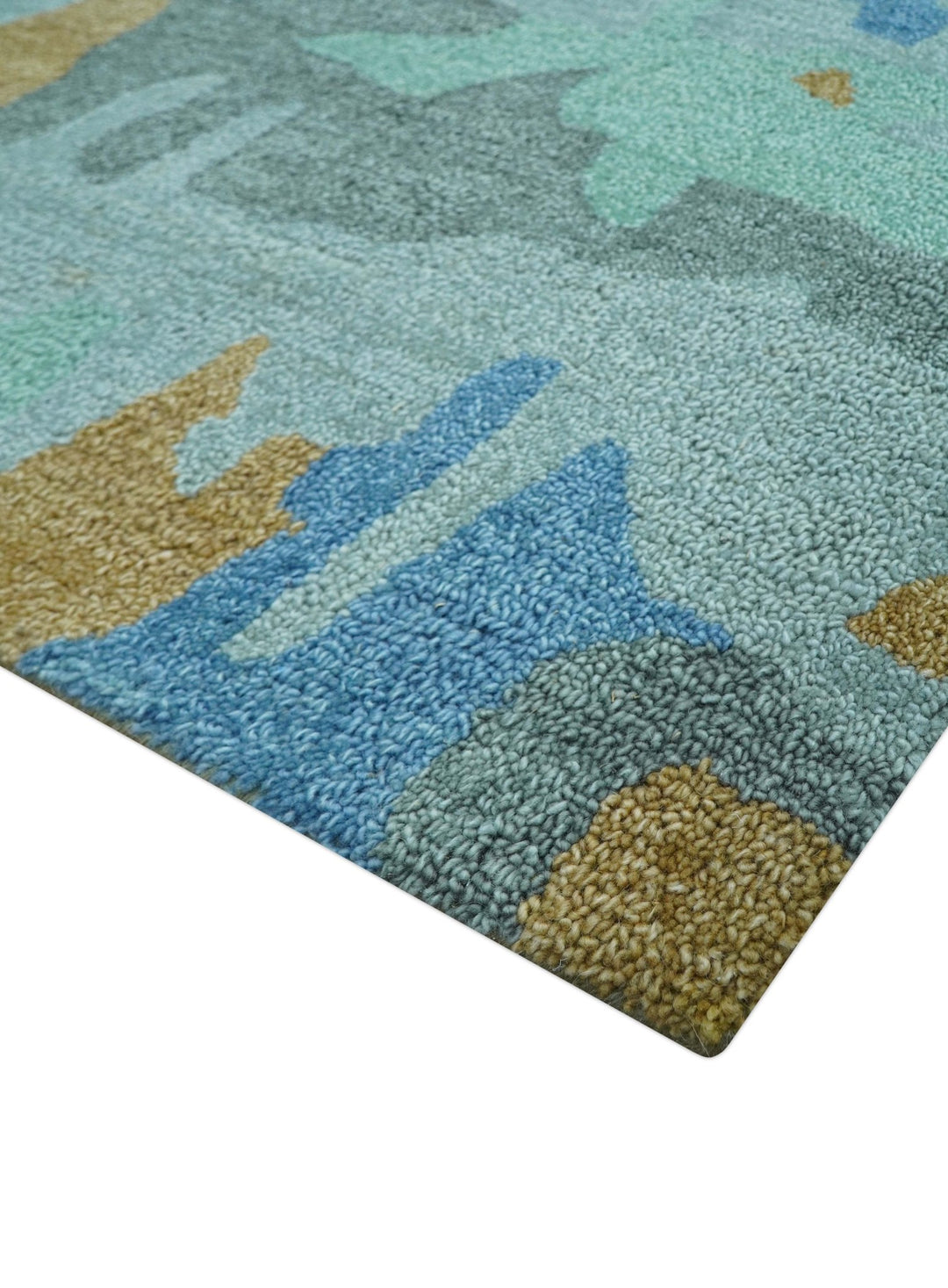 Custom Made Modern Blue Abstract Design Hand Tufted Wool And Viscose Area Rug - The Rug Decor