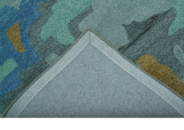 Custom Made Modern Blue Abstract Design Hand Tufted Wool And Viscose Area Rug - The Rug Decor