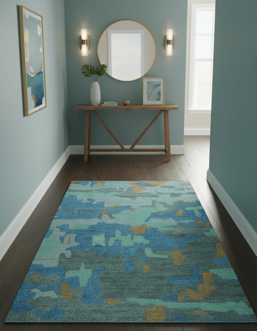 Custom Made Modern Blue Abstract Design Hand Tufted Wool And Viscose Area Rug - The Rug Decor