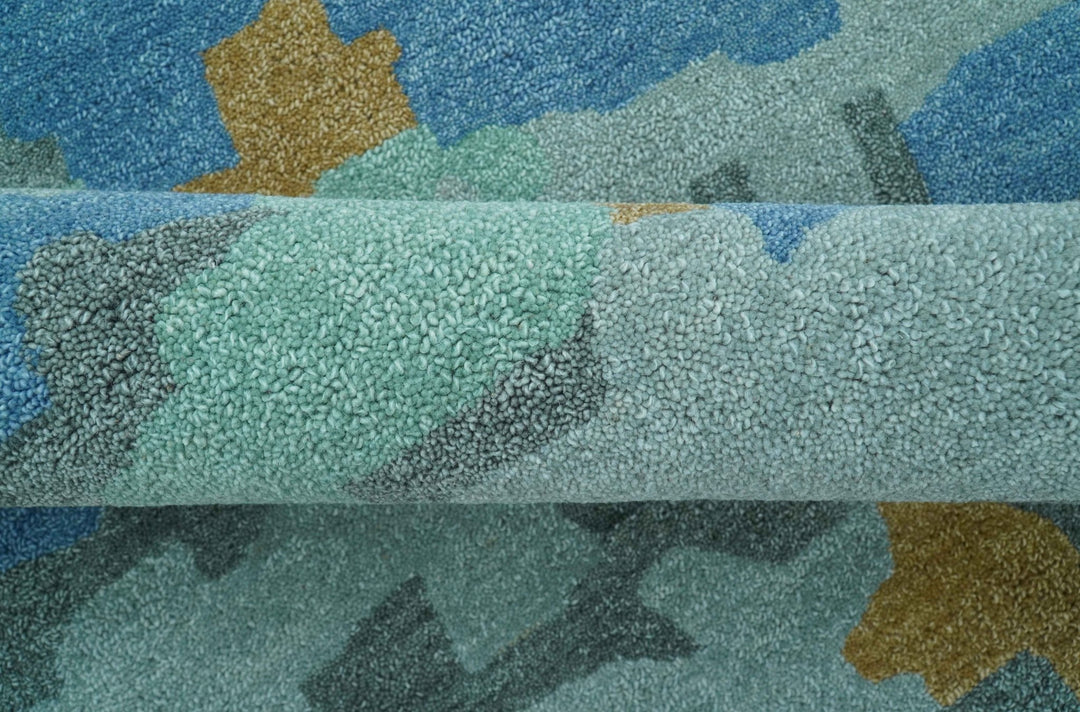 Custom Made Modern Blue Abstract Design Hand Tufted Wool And Viscose Area Rug - The Rug Decor
