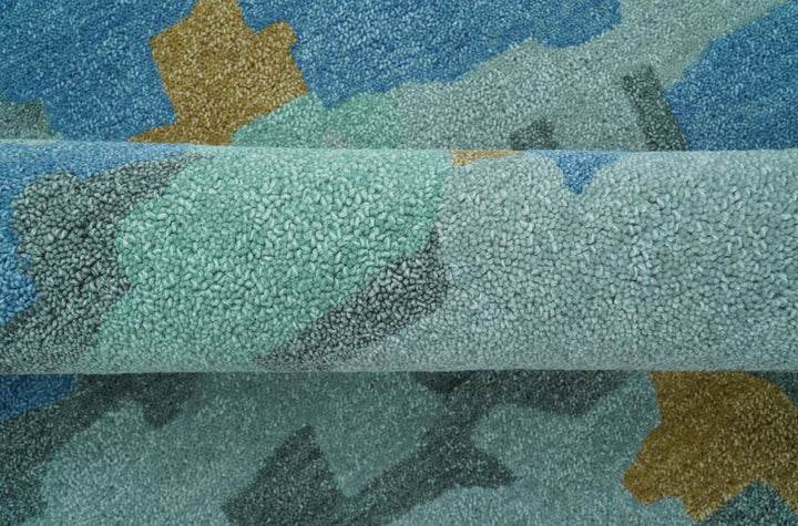 Custom Made Modern Blue Abstract Design Hand Tufted Wool And Viscose Area Rug - The Rug Decor
