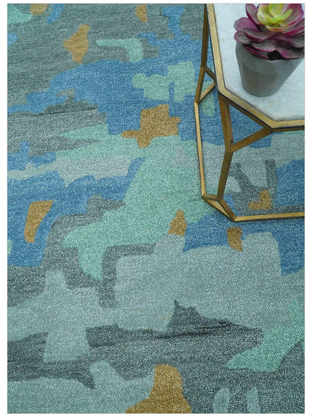 Custom Made Modern Blue Abstract Design Hand Tufted Wool And Viscose Area Rug - The Rug Decor