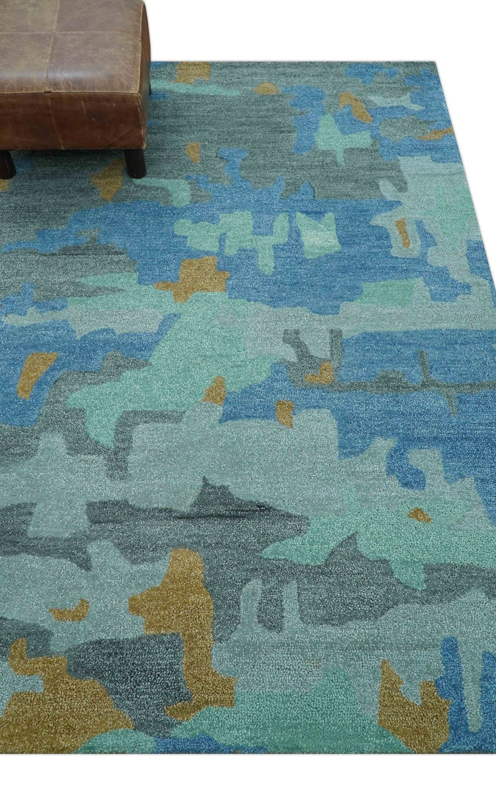 Custom Made Modern Blue Abstract Design Hand Tufted Wool And Viscose Area Rug - The Rug Decor