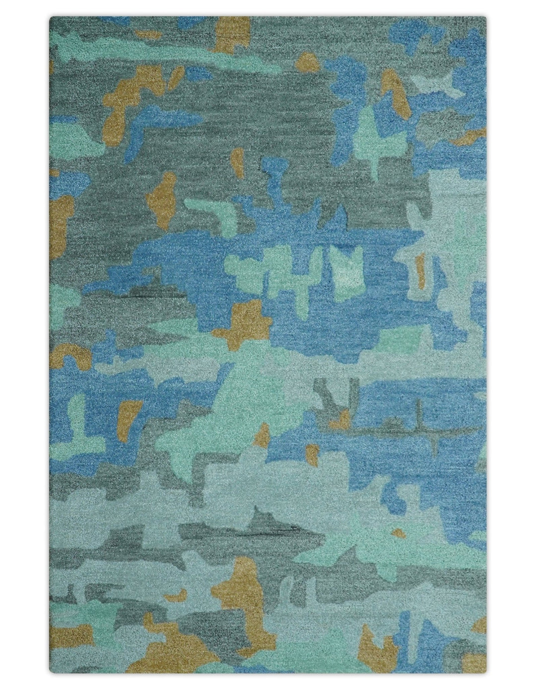 Custom Made Modern Blue Abstract Design Hand Tufted Wool And Viscose Area Rug - The Rug Decor