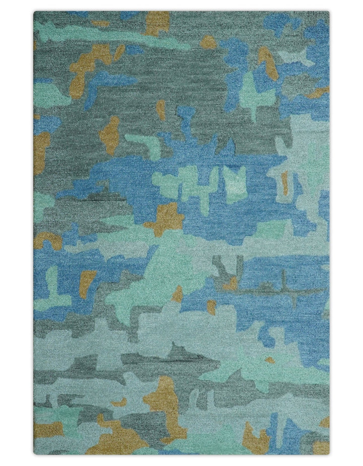 Custom Made Modern Blue Abstract Design Hand Tufted Wool And Viscose Area Rug - The Rug Decor