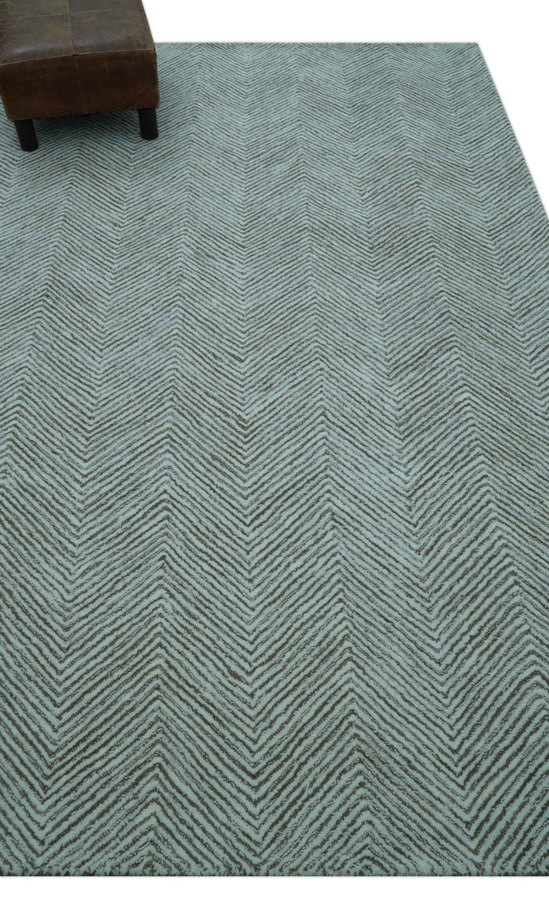 Custom Made Modern Chevron Ivory And Brown Hand Tufted Wool Area Rug - The Rug Decor