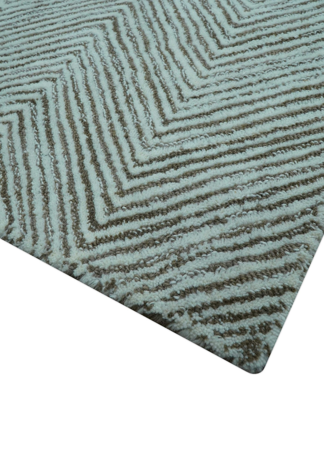 Custom Made Modern Chevron Ivory And Brown Hand Tufted Wool Area Rug - The Rug Decor